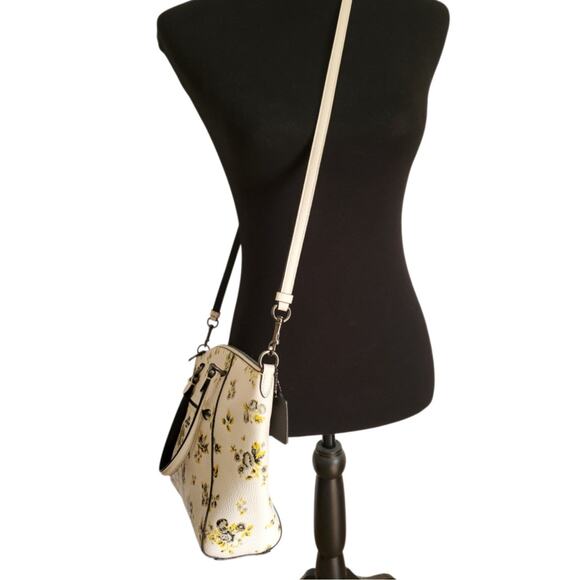 Coach Prairie Satchel Yellow Floral Pebbled Leather Handbag Tote Bag Rose 87109 - Picture 3 of 15